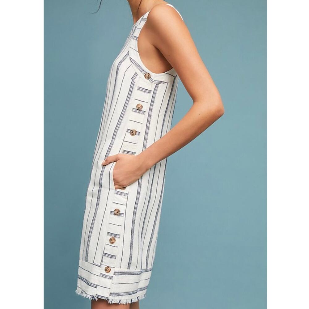 Anthropologie Akemi Kin Claudia Striped Shift Dress Sleeveless Buttons Fringe 4